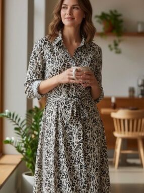 INC International Concepts Leopard-Print Wrap Dress - Beige & Black. Size-L